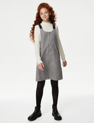 

Girls M&S Collection Cotton Blend Checked Pinafore (6-16 Yrs) - Black Mix, Black Mix