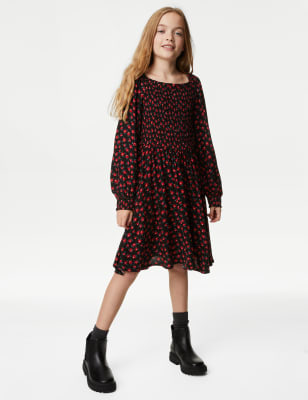 

Girls M&S Collection Floral Shirred Dress (6-16 Yrs) - Black Mix, Black Mix