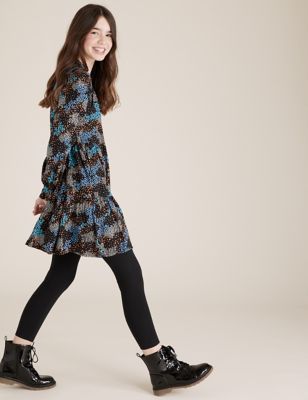 Girls M&S Collection Woven Floral Tiered Dress (6-14 Yrs) - Black Mix