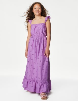 

Girls M&S Collection Pure Cotton Broderie Dress (6-16 Yrs) - Purple, Purple