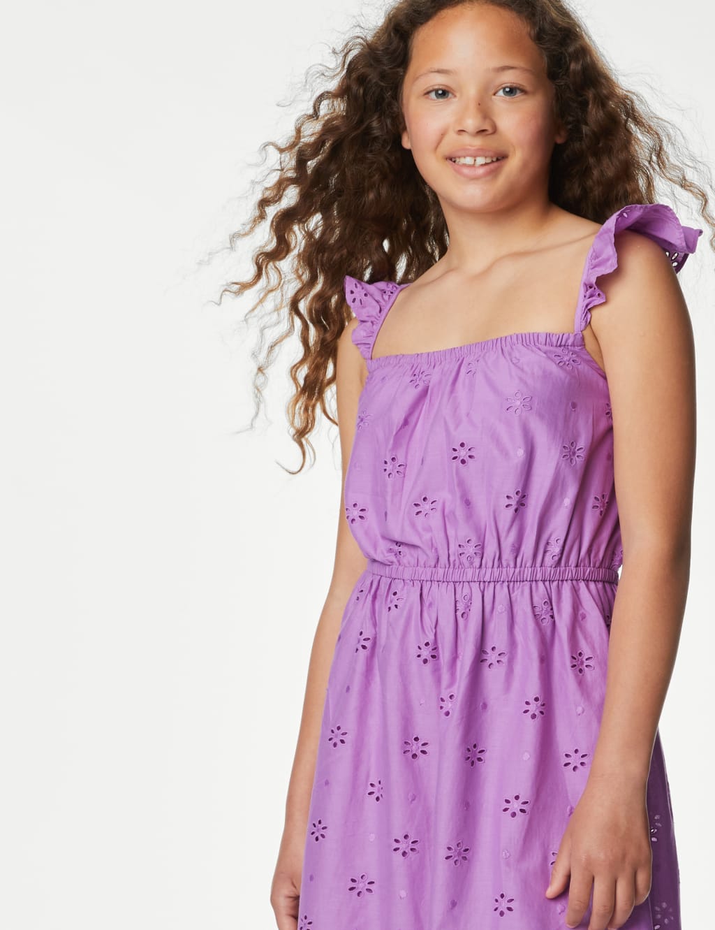 Pure Cotton Broderie Dress (6-16 Yrs) image 2