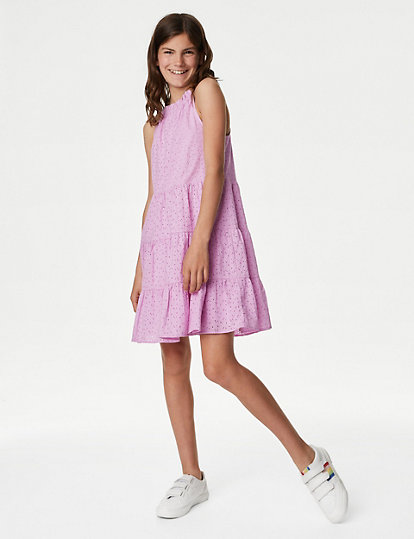 Pure Cotton Broderie Dress (6-16 Yrs)