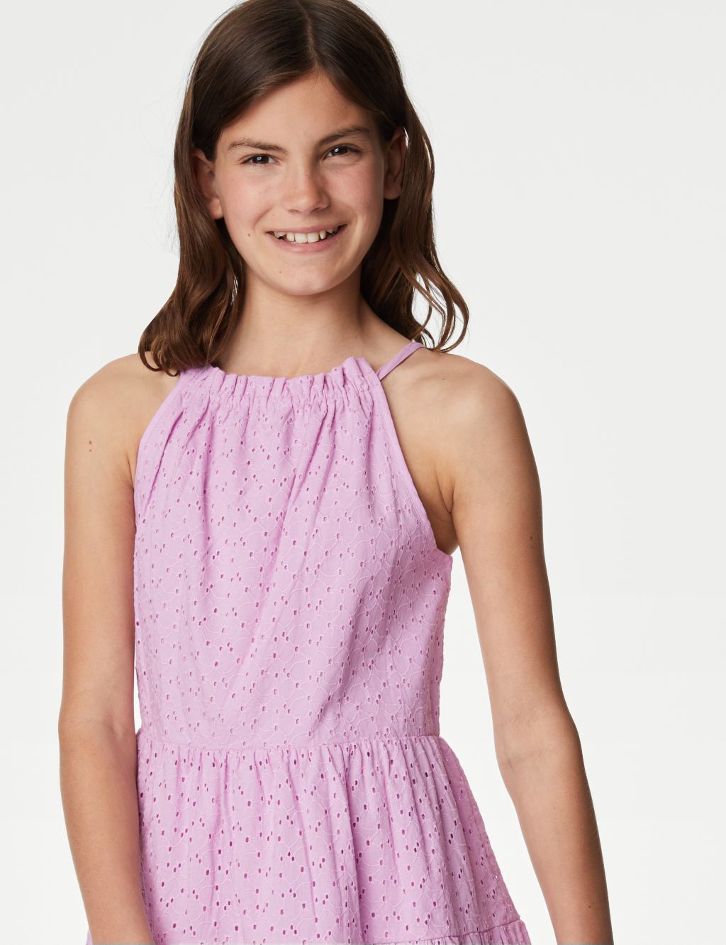 Pure Cotton Broderie Dress (6-16 Yrs) image 2