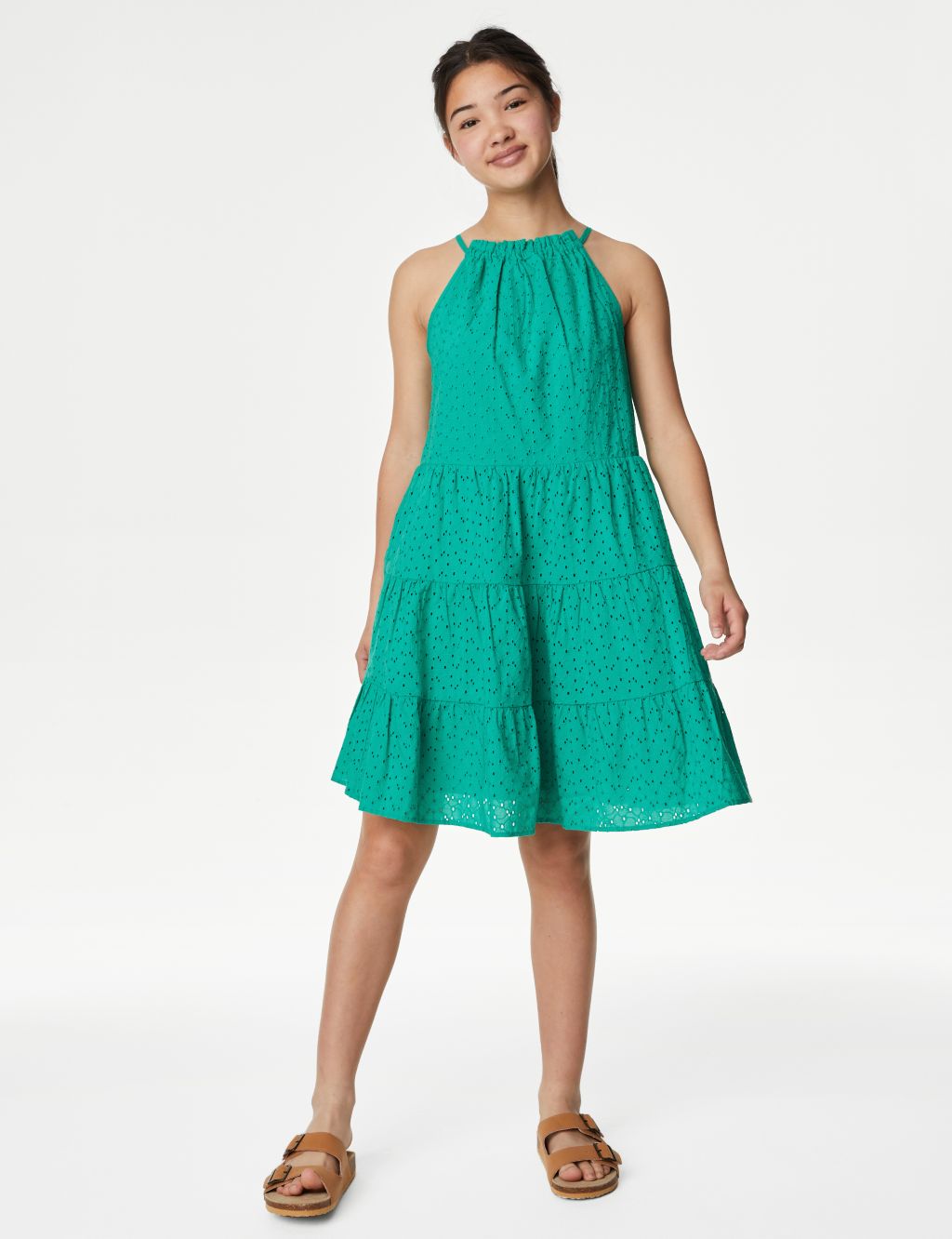 Pure Cotton Broderie Dress (6-16 Yrs) image 1