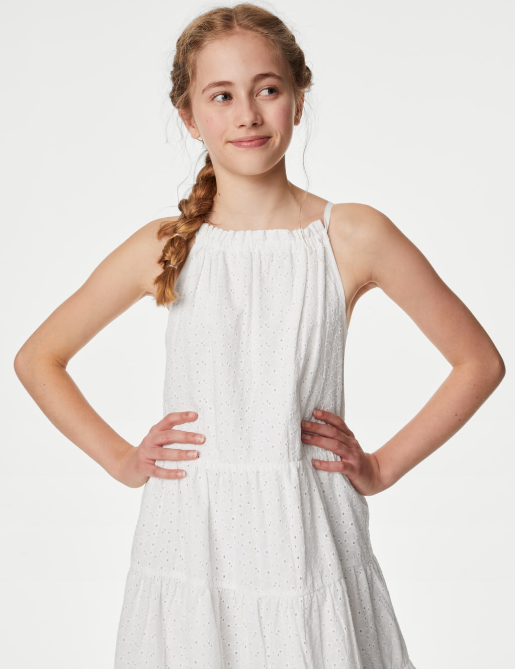 Pure Cotton Broderie Dress (6-16 Yrs) image 2
