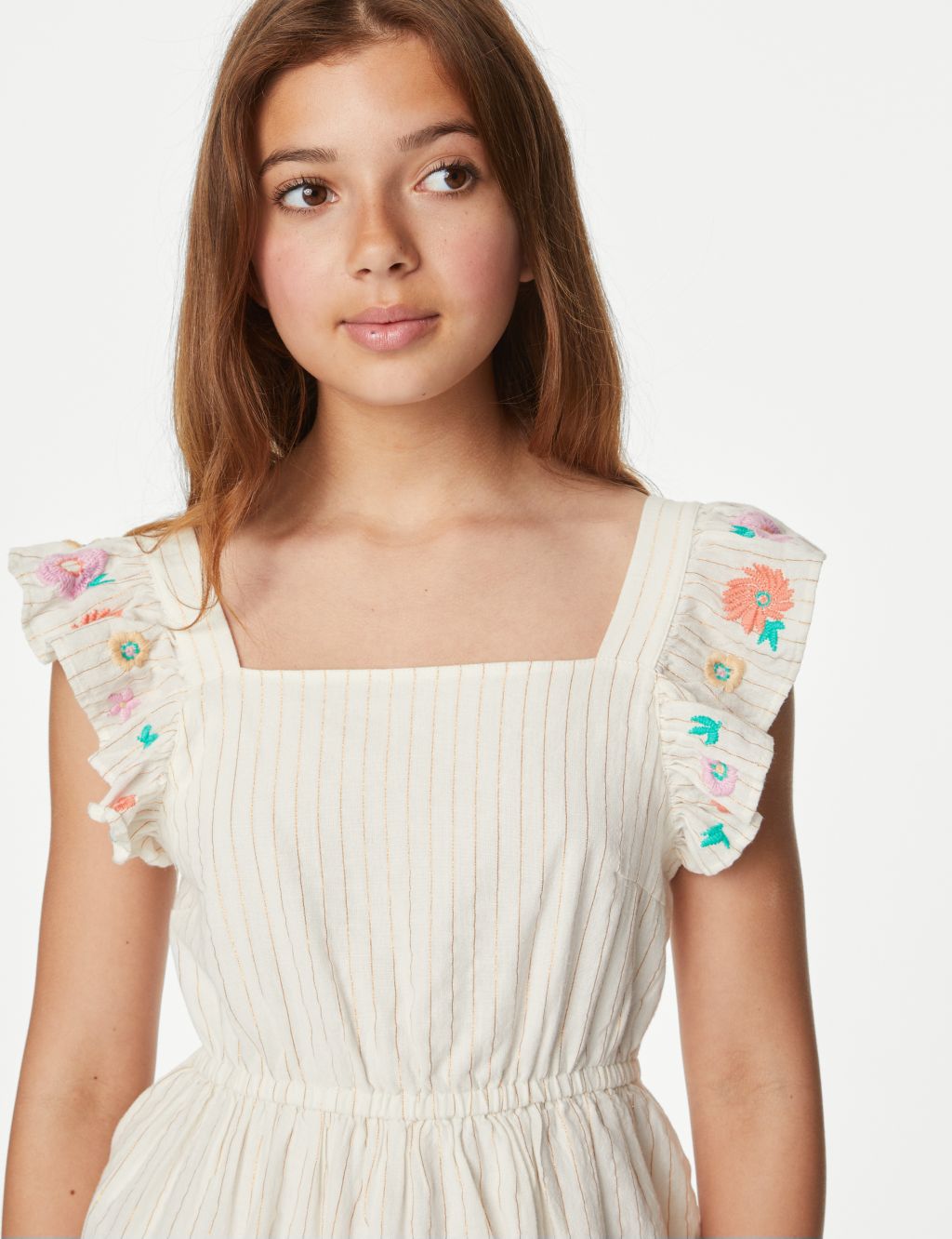 Cotton Rich Embroidered Striped Dress (6-16 Yrs) image 2