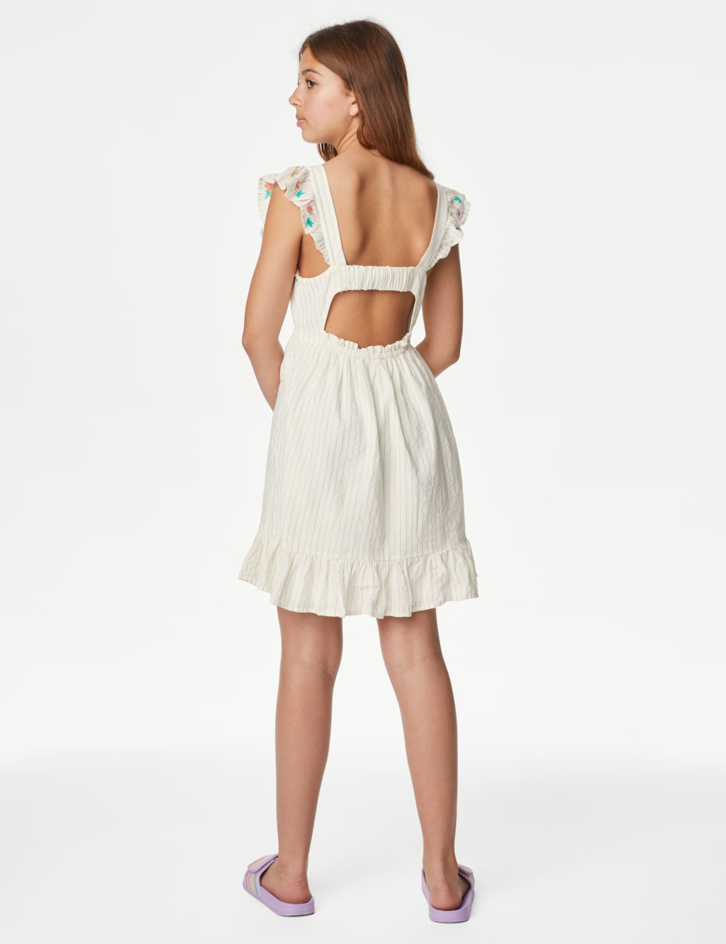 Cotton Rich Embroidered Striped Dress (6-16 Yrs) image 3