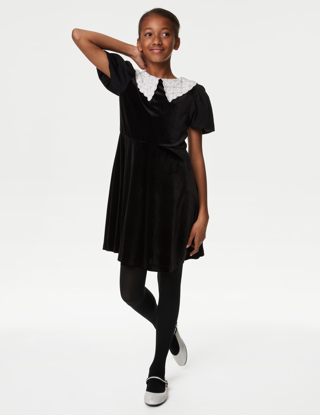 Velvet Embellished Collar Dress (6-16 Yrs) image 1