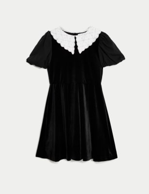 Velvet Embellished Collar Dress (6-16 Yrs)