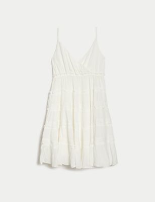 M&S Girls Lace Trim Dress (6-16 Yrs) - 6-7 Y - Ivory, Ivory,Black