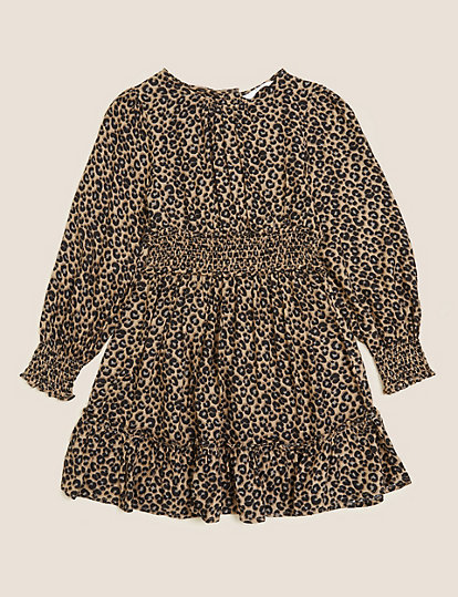 Leopard Spot Print Shirred Dress (6-16 Yrs)
