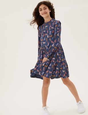 

Girls M&S Collection Leopard Print Tiered Dress (6-16 Yrs) - Navy Mix, Navy Mix