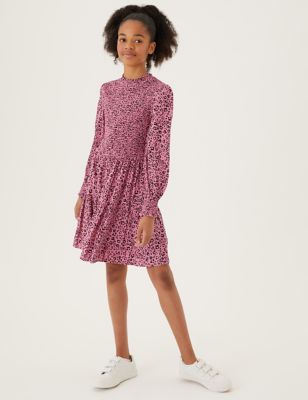

Girls M&S Collection Leopard Print Shirred Dress (6-16 Yrs) - Pink Mix, Pink Mix