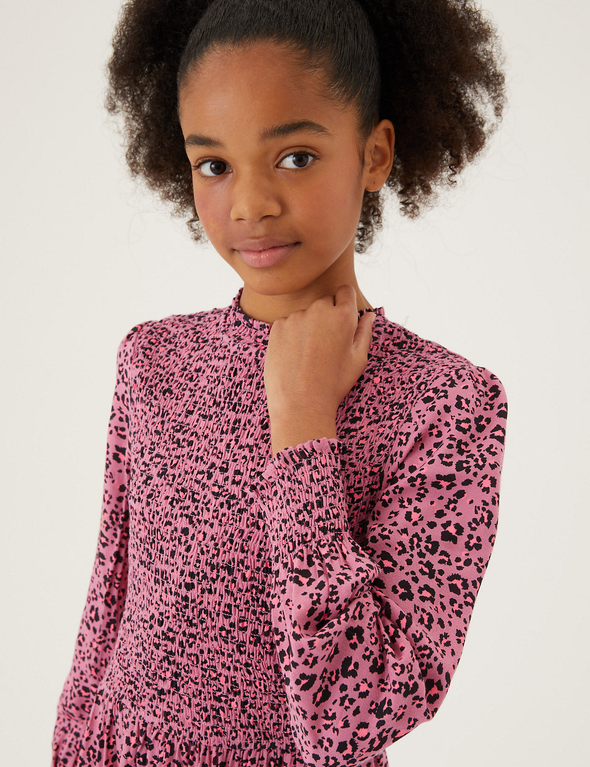 Leopard Print Shirred Dress (6-16 Yrs)
