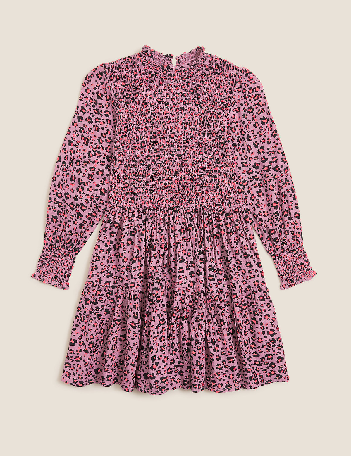 Leopard Print Shirred Dress (6-16 Yrs)