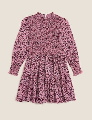 M&S Girls Leopard Print Shirred Dress (6-16 Yrs)