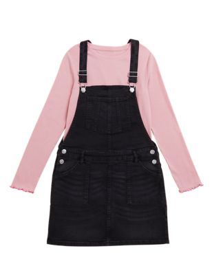 M&S Girls 2pc Cotton Rich Pinafore Outfit (6-16 Yrs)