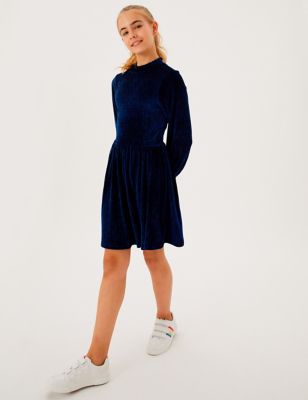 

Girls M&S Collection Velvet Tiered Dress (6-16 Yrs) - Blue, Blue
