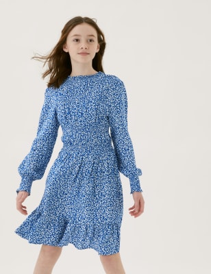 

M&S Collection Gesmoktes Kleid mit kleinem Muster (6-16 J.) - Blue, Blue