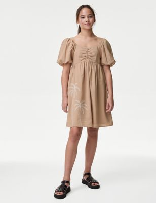 Vestido de algodón con bordado de palmera (6-16&nbsp;años) - ES