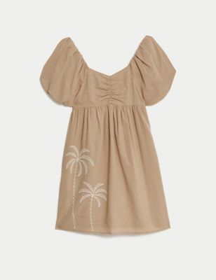 

Girls M&S Collection Cotton Rich Embroidered Palm Tree Dress (6-16 Yrs) - Brown, Brown