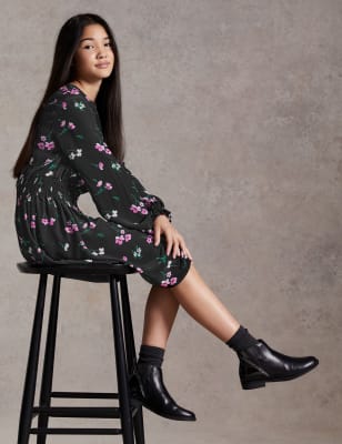 

Girls M&S X GHOST Floral Shirred Dress (6-16 Yrs) - Black Mix, Black Mix