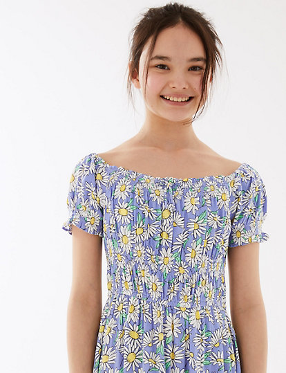 Daisy Print Shirred Dress (6-16 Yrs)
