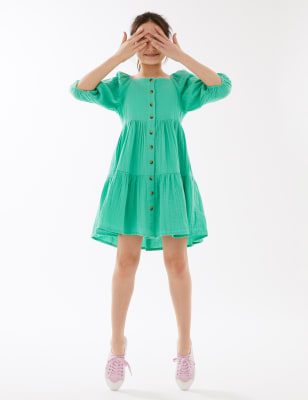 

M&S Collection Vestido 100% algodón de capas (6-16 años) - Green, Green