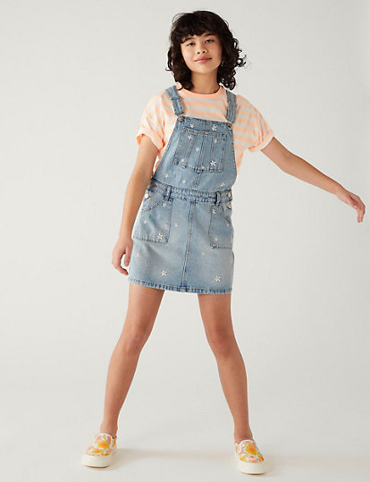 Denim Embroidered Daisy Pinafore