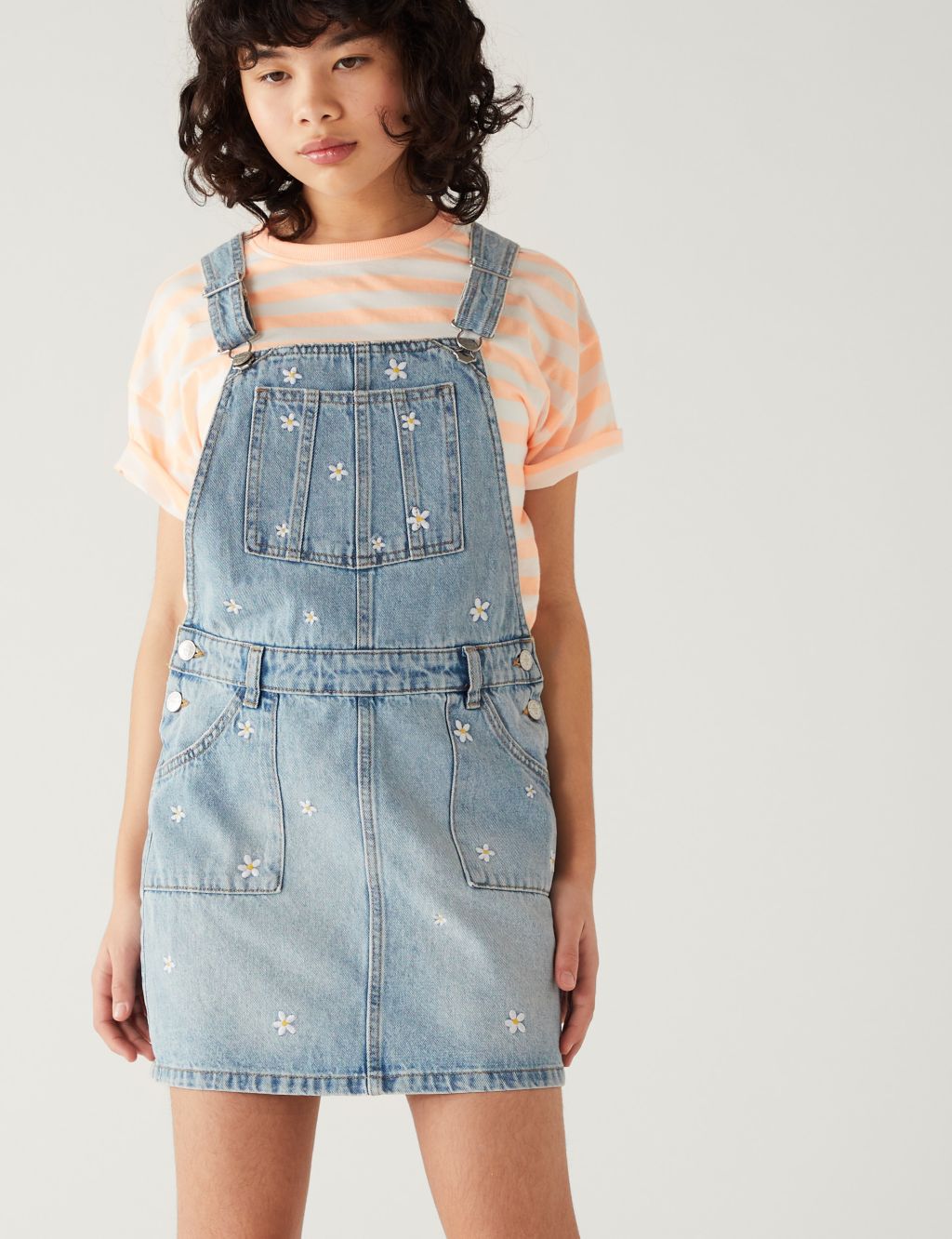 Denim Embroidered Daisy Pinafore (6-16 Yrs) image 2