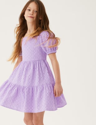 

M&S Collection Kleid aus reiner Baumwolle mit Lochstickerei (6-16 J.) - Lilac, Lilac