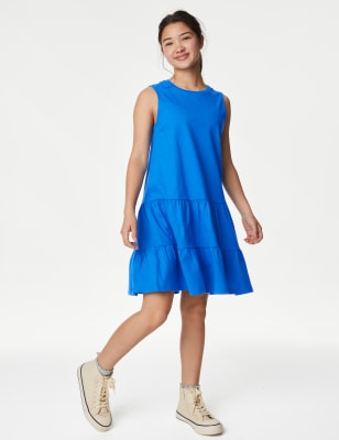 

Girls M&S Collection Pure Cotton Tiered Dress (6-16 Yrs) - Blue, Blue