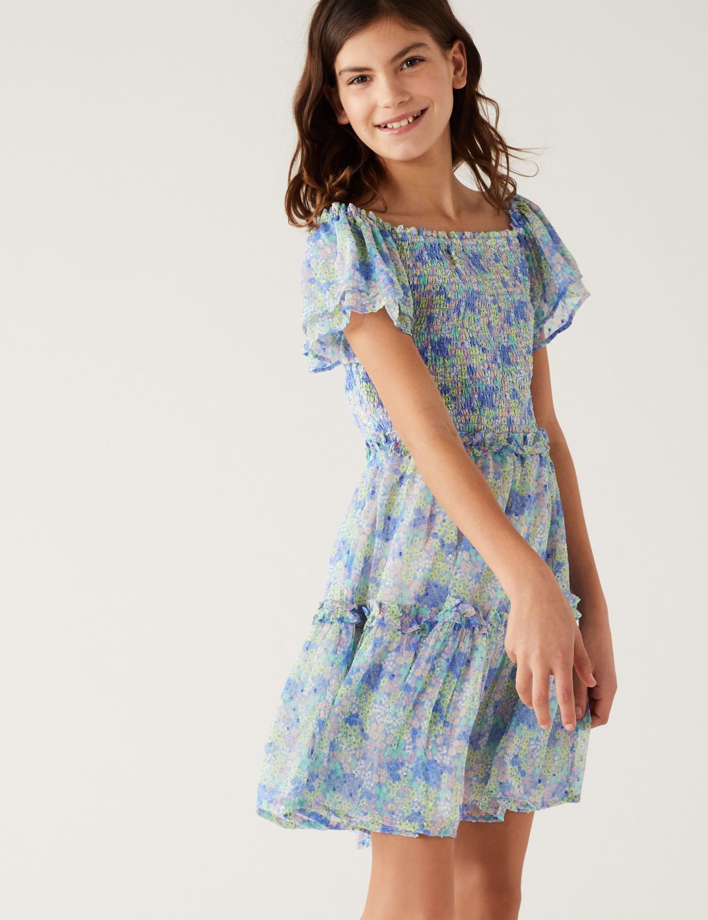 Floral Shirred Tiered Dress (6-16 Yrs) image 3