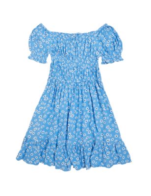 

Girls M&S Collection Floral Shirred Dress (6-16 Yrs) - Blue Mix, Blue Mix