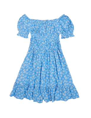 

Girls M&S Collection Floral Shirred Dress (6-16 Yrs) - Blue Mix, Blue Mix