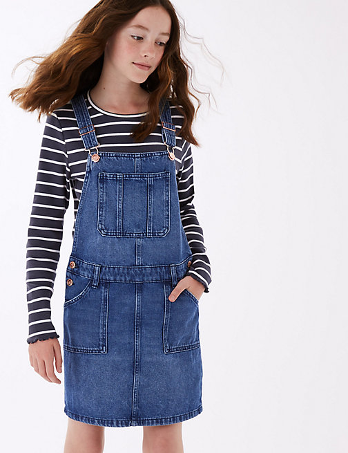 Marks And Spencer Girls M&S Collection 2pc Cotton Rich Pinafore Outfit (6-16 Yrs) - Denim Mix
