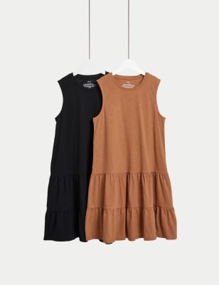 

Girls M&S Collection 2pk Pure Cotton Tiered Dresses (6-16 Yrs) - Black Mix, Black Mix
