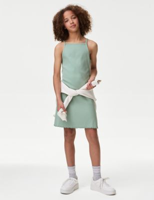 M&S Girls Cotton Rich Dress (6-16 Yrs) - 6-7 Y - Green, Green