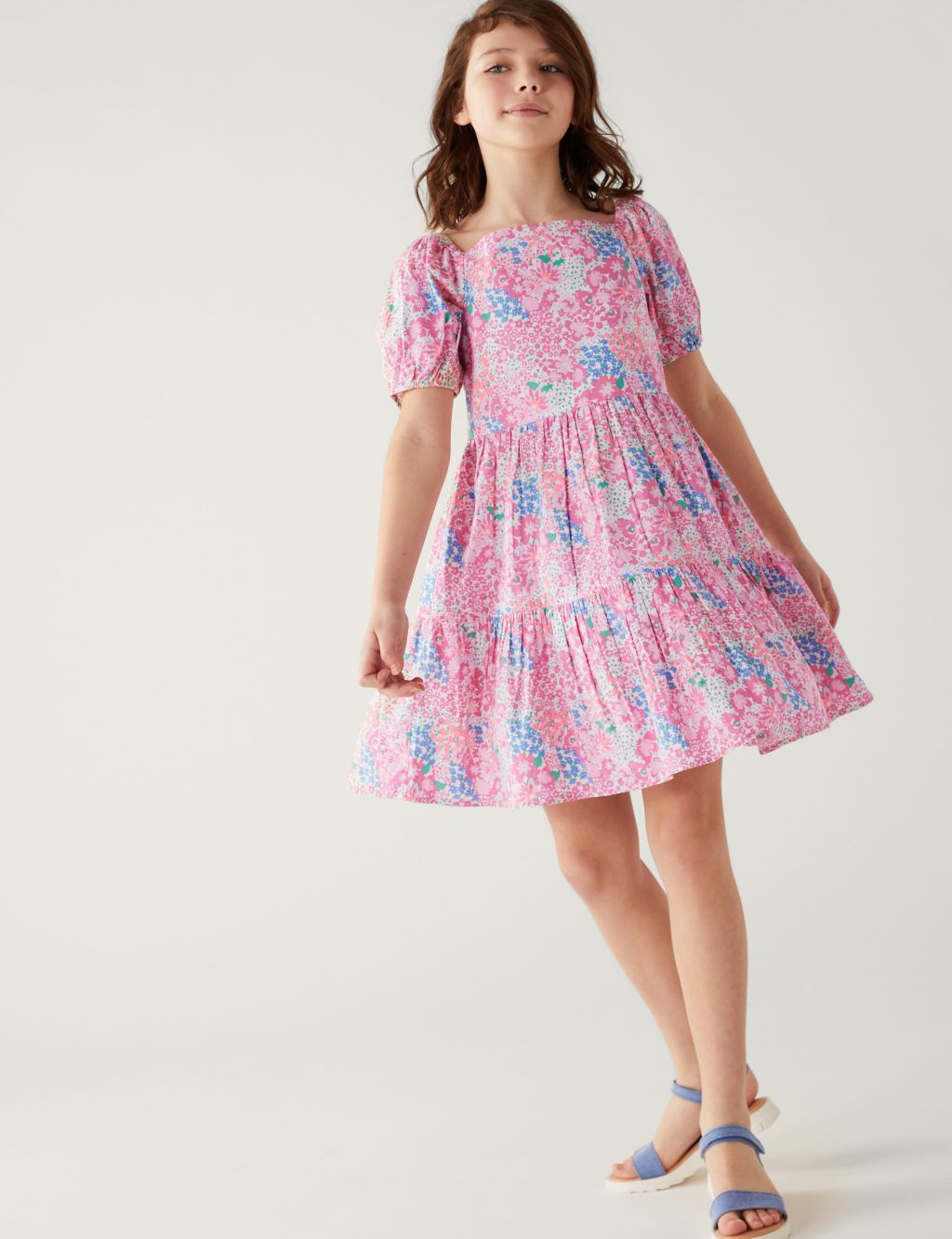 Pure Cotton Floral Tiered Dress (6-16 Yrs)