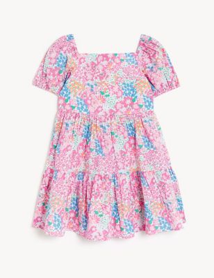Pure Cotton Floral Tiered Dress (6-16 Yrs)