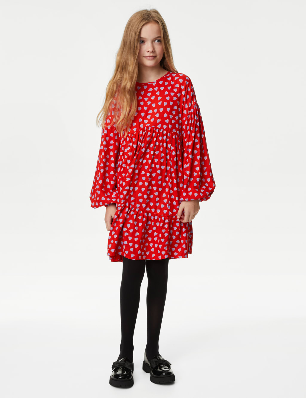 Heart Print Tiered Dress (6-16 Yrs) image 3