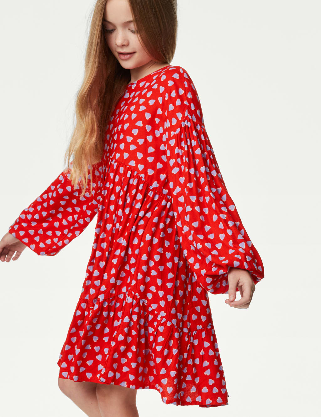 Heart Print Tiered Dress (6-16 Yrs) image 4