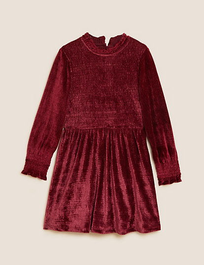 Velvet Shirred Dress (6-16 Yrs)