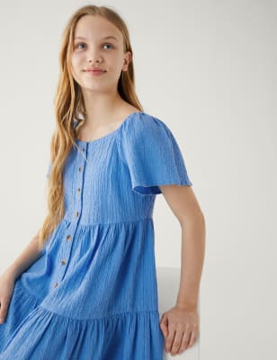 

Girls M&S Collection Cotton Rich Tiered Dress (6-16 Yrs) - Blue, Blue