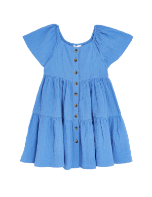 

Girls M&S Collection Cotton Rich Tiered Dress (6-16 Yrs) - Blue, Blue