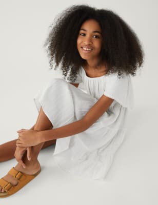 

M&S Collection Vestido 100% algodón de capas (6-16 años) - White, White