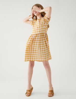 

M&S Collection Vestido 100% algodón de cuadros (6-16 años) - Yellow, Yellow