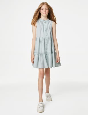 Pure Cotton Denim Tiered Dress (6-16 Yrs)