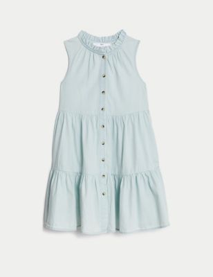 Pure Cotton Denim Tiered Dress (6-16 Yrs)