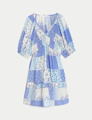 Patchwork Print Shirred Tiered Dress (6-16 Yrs)